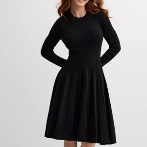 NWT Draper James Black Metallic Threaded Midi Sweater Dress